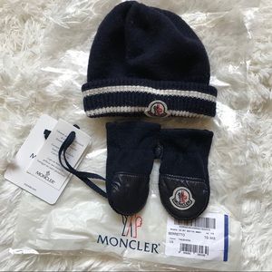 Moncler Navy Striped Hat & Navy Gloves/Mittens